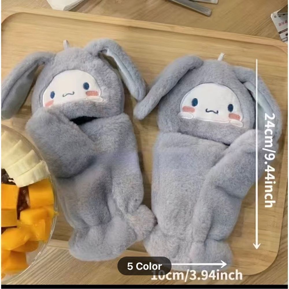 Plush cartoon fingerless mittens